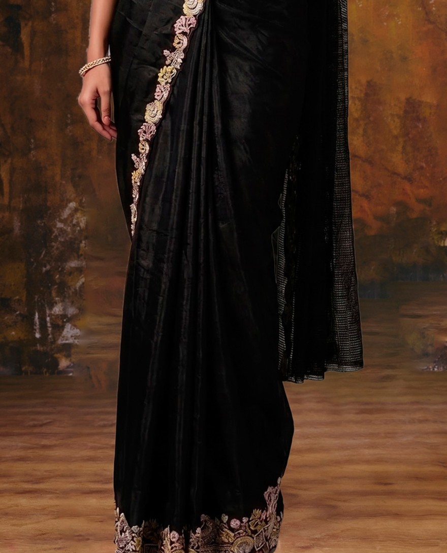 27121 - Metal Black Embroidered Wedding Party Designer Saree
